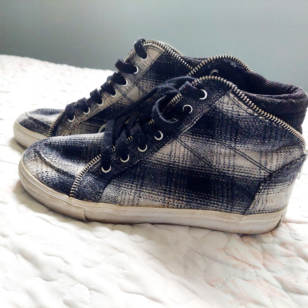 Black and White Plaid High-Top Sneakers